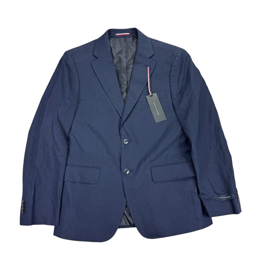 Tommy Hilfiger Mens Conrad Modern Fit Linen Blend Sport Coat Navy Blue 38S